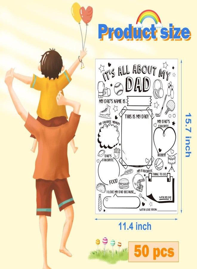 Resurhang 50 Pcs Father's Day Color Your Own About Dad Coloring Posters for Kids Children Crafts for Kids Home Classroom Activities - Image 2
